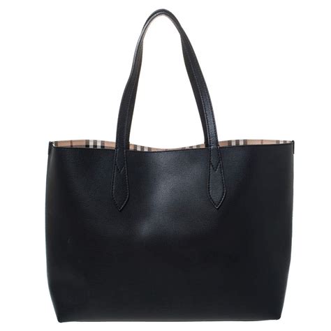 Burberry Black Leather Lavenby Reversible Tote Burberry .